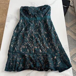 The Limited Strapless Lace Dress in Dark Teal